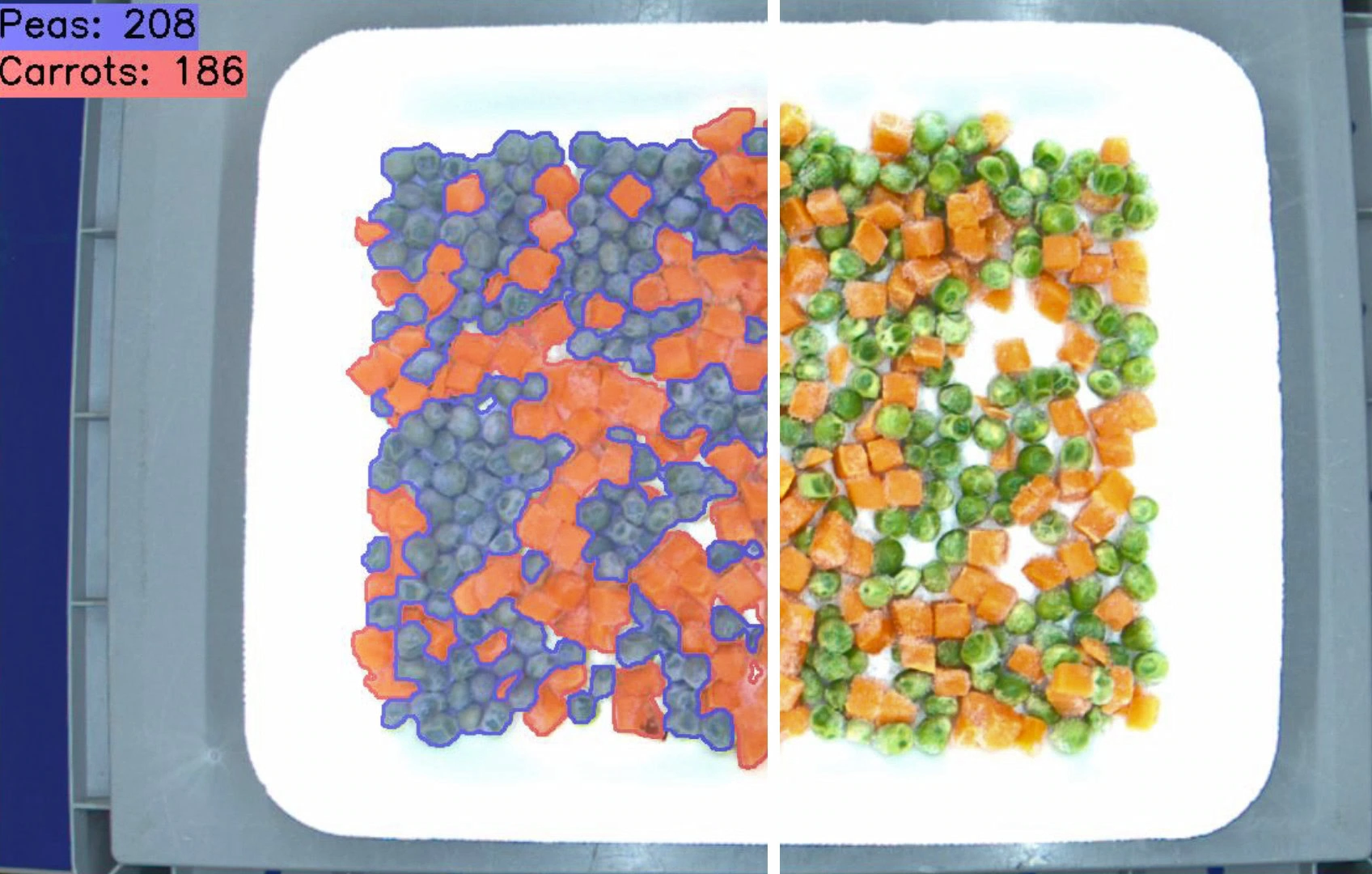 Frozen Vegetable Segmentation and Count Machine Vision Inspection